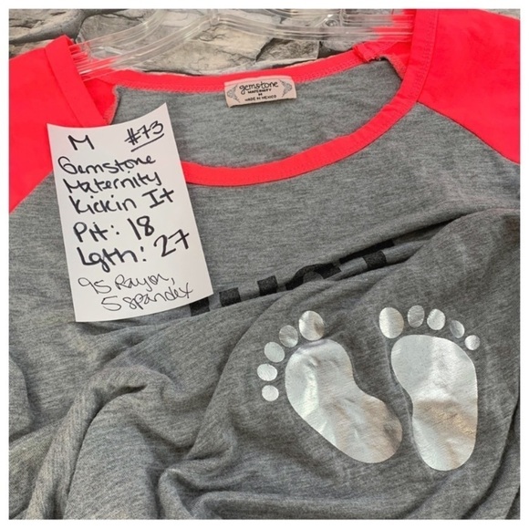 #73 Gemstone Maternity Just Kickin It Neon Metallic Feet Top Blouse Tee Shirt - Picture 3 of 3
